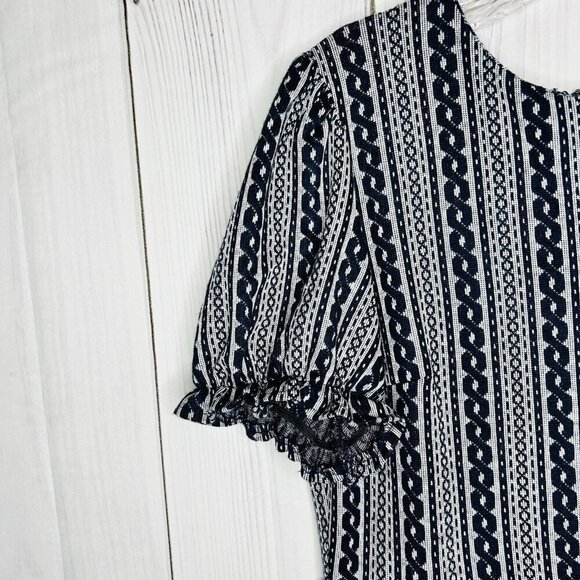 TCEC Women Tapestry Romper Navy White Sz L Inseam: 4" Cuffed Pockets - Picture 3 of 14